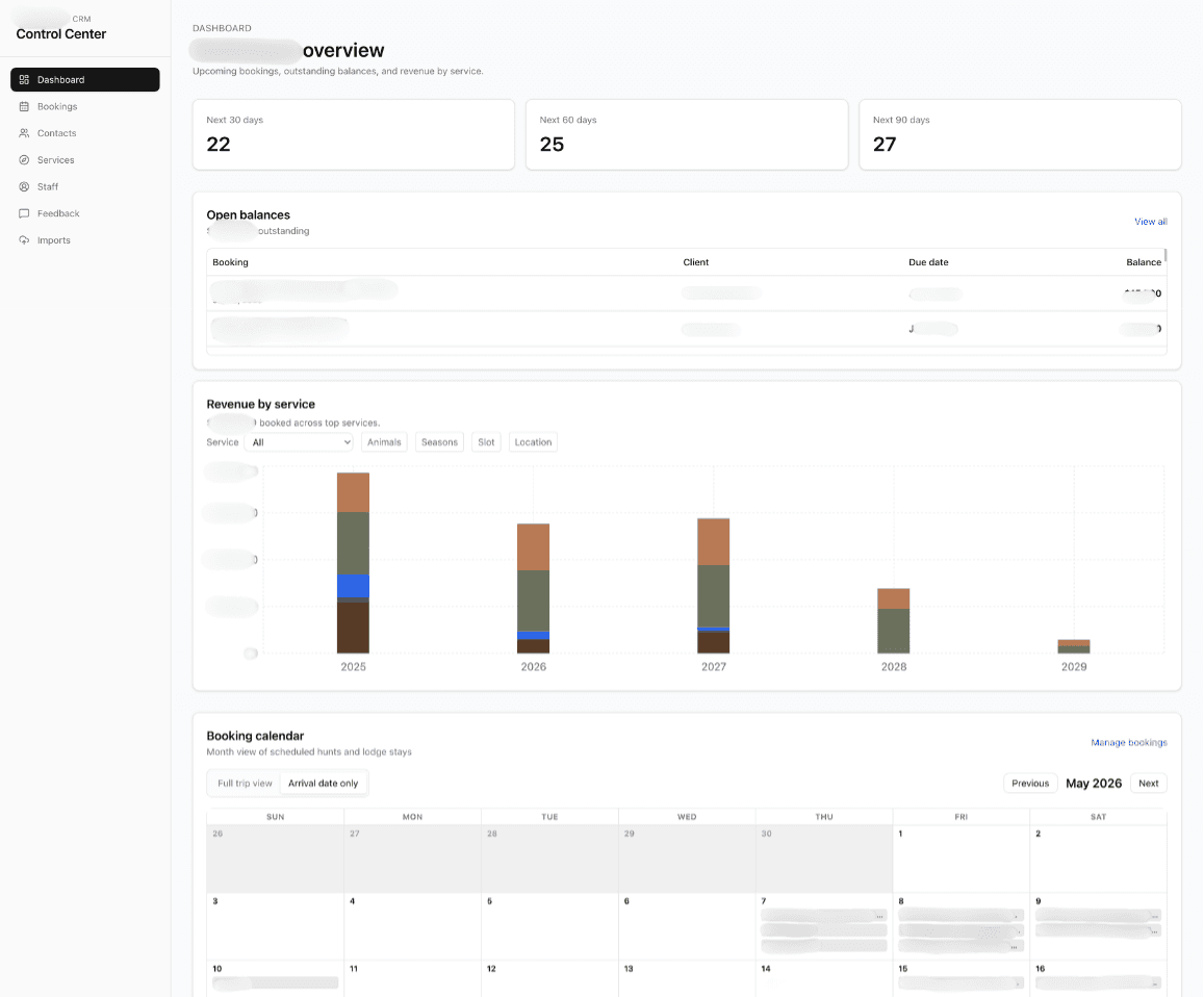Custom CRM application dashboard