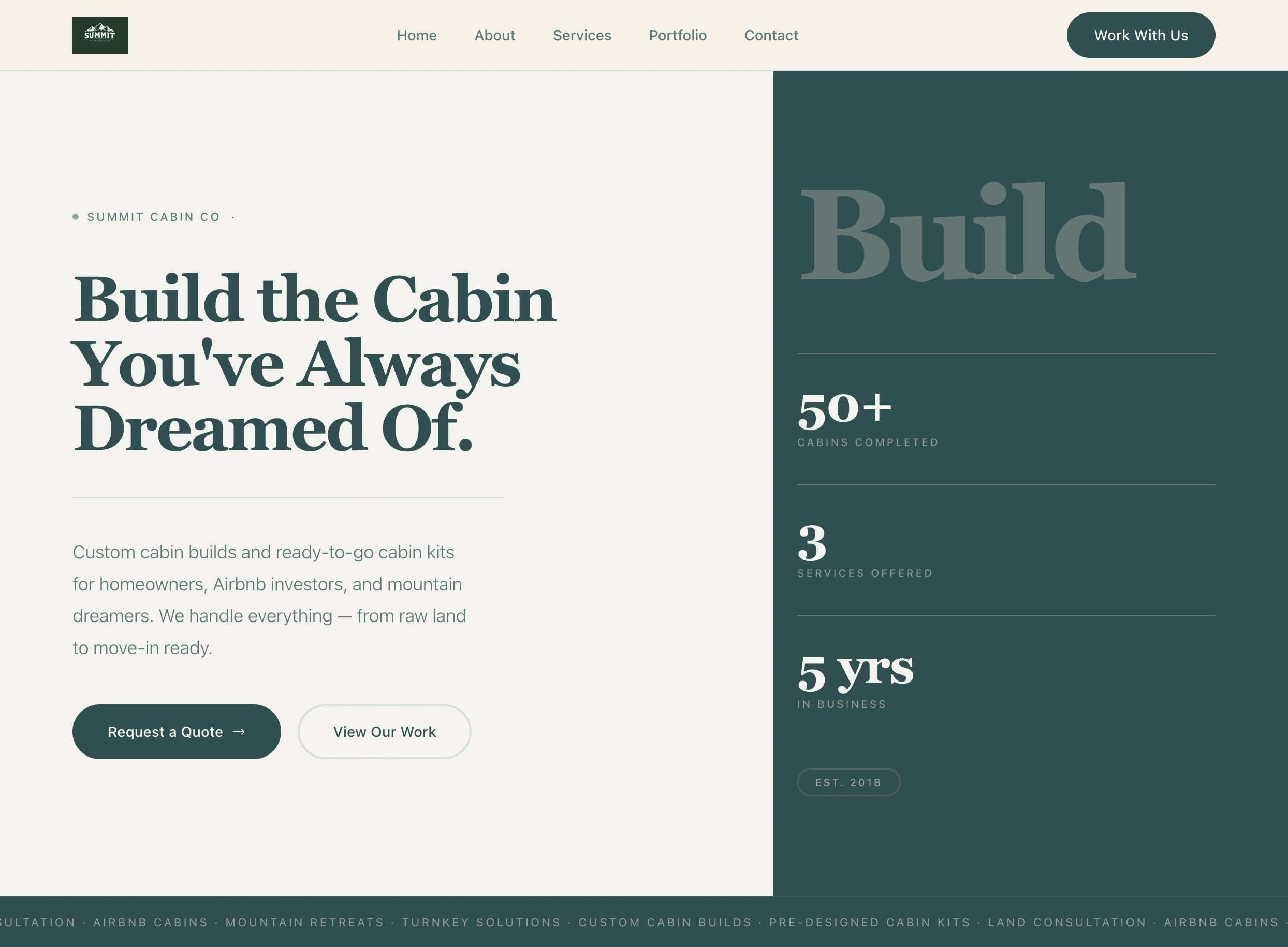 Summit Cabins Co website screenshot